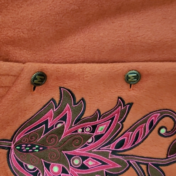 Bob Mackie orange fleece jacket, embroidery, wearable art, artisan women size M - Picture 3 of 9
